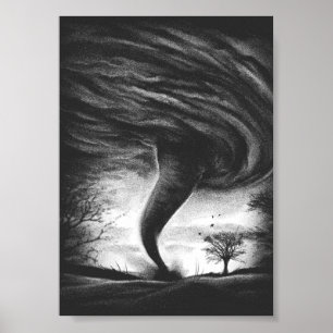 a tornado on a road in realistic style poster