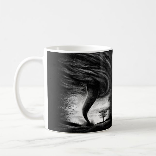 a tornado on a street in a realistic style coffee mug (Left)