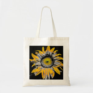 A tote bag with a sunflower photo