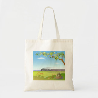 a tote bag with illustrations of autumn scenery