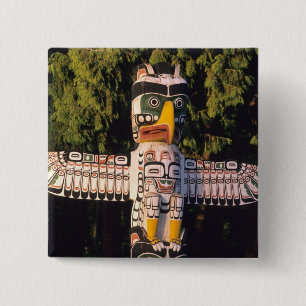 A totem pole In Vancouver, Canada. 15 Cm Square Badge
