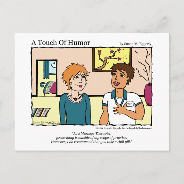 "A Touch of Humour" Chill Pill Massage Comic Postcard (Front)