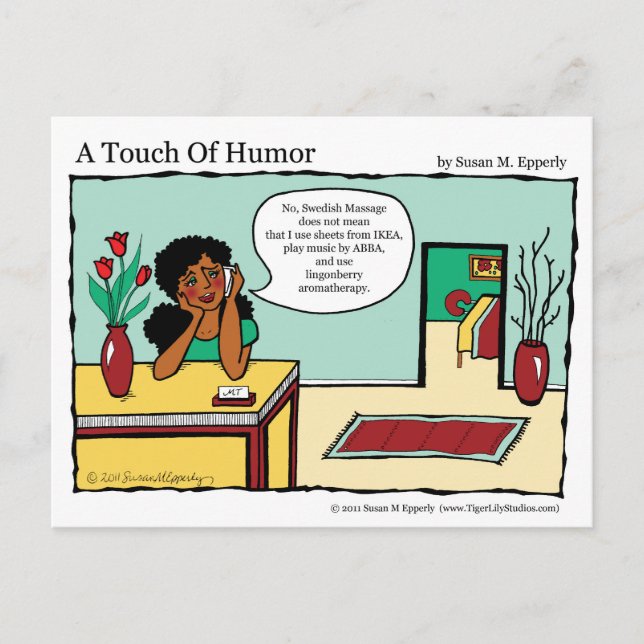 "A Touch of Humour" Swedish Massage Comic Postcard (Front)