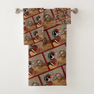 A Touching Moment Between Wood Duck Lovebirds Bath Towel Set