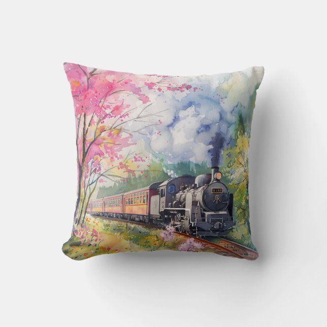 A Train in Springtime Cushion (Front)
