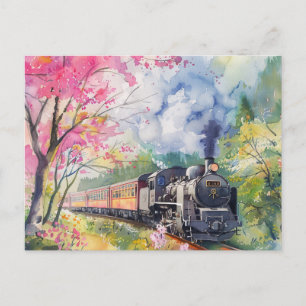 A Train in Springtime Postcard