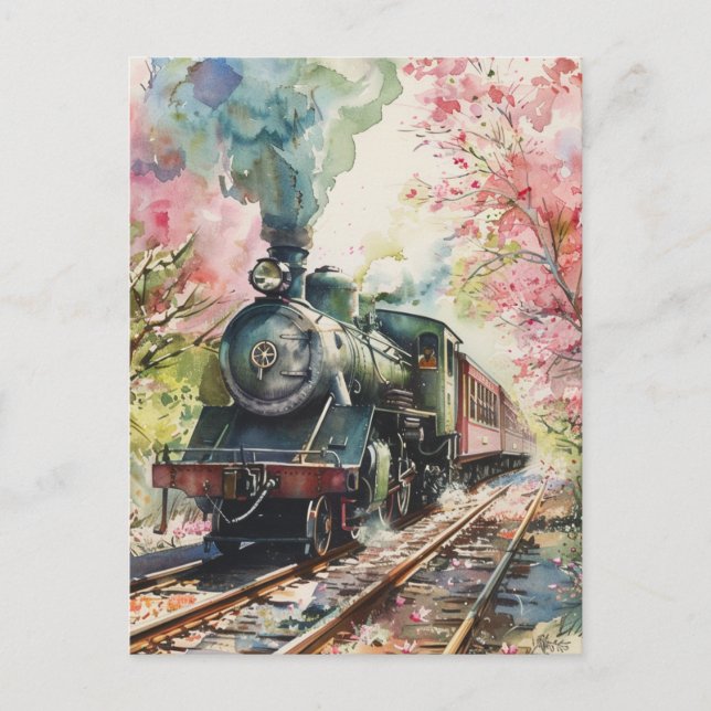 A Train in Springtime Postcard (Front)