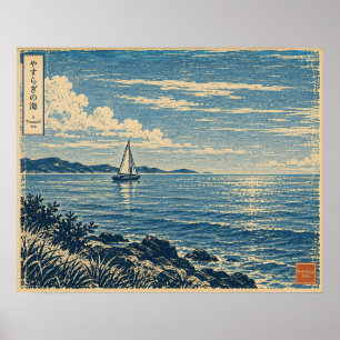 A Tranquil Sea – Japanese Woodblock Style Coastal Poster
