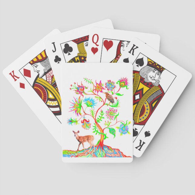 A tree, a bird, and a fawn playing cards (Back)