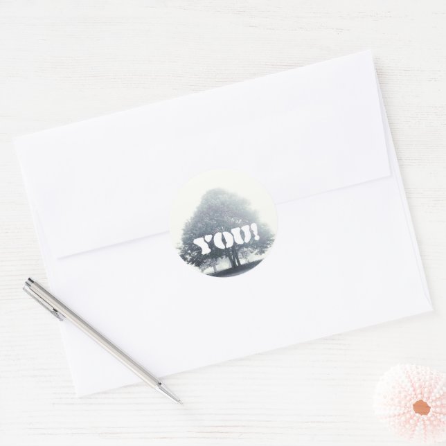 A Tree in Fog and Your text Classic Round Sticker (Envelope)