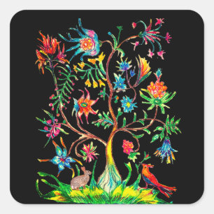 A tree life and fauna square sticker