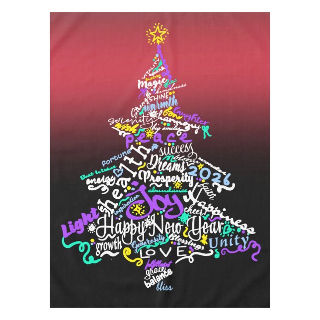 A Tree of Hopeful Words for 2026 - Happy New Year Tablecloth (Front)