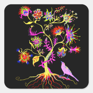 A tree of life and a bird square sticker