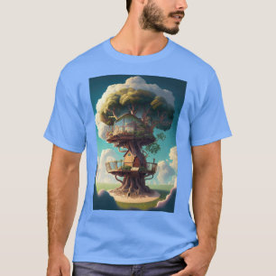 a treehouse set in the clouds on a sunny day surre T-Shirt