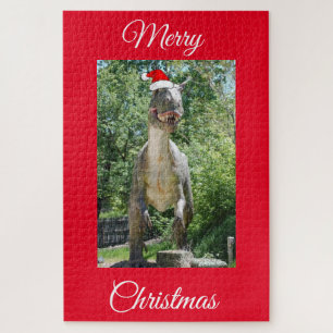 A TREX Dinosaur wearing a Santa Claus Hat Jigsaw Puzzle