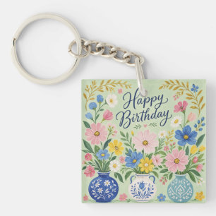 A Trio of Birthday Blooms Key Ring