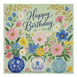 A Trio of Birthday Blooms Poster
