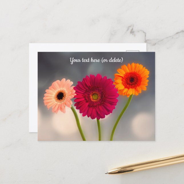 A Trio of Gerberas Postcard (Front/Back In Situ)