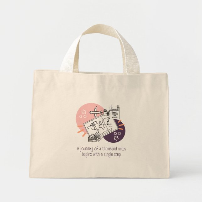 A trip begins with a step mini tote bag (Front)