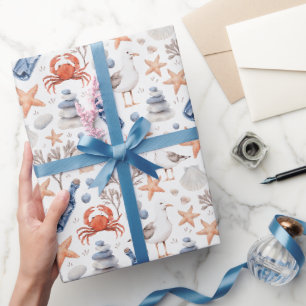 A Trip to the Beach – Watercolor Coastal Pattern Wrapping Paper