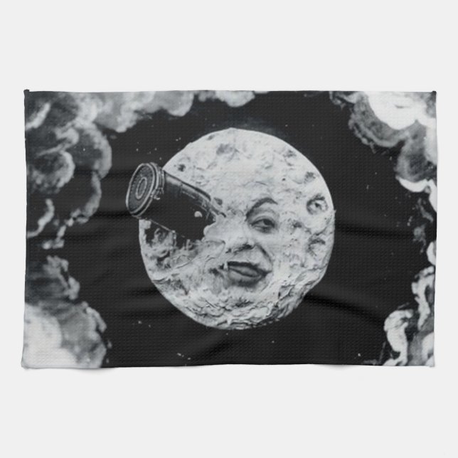 A Trip to the Moon (B&W) Tea Towel (Horizontal)