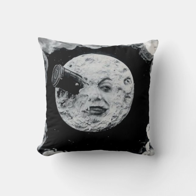 A Trip to the Moon (Black and White) Cushion (Front)
