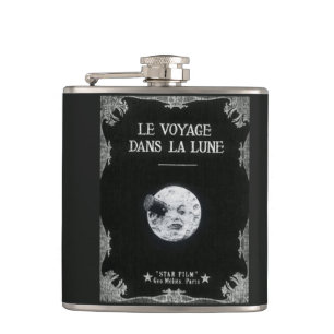 A Trip to the Moon Vintage Retro French Cinema Hip Flask