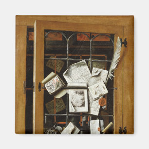 A trompe l'oeil of an open glazed cupboard magnet