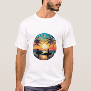 A Tropical Beach Retro Sunset & Surfers T-Shirt