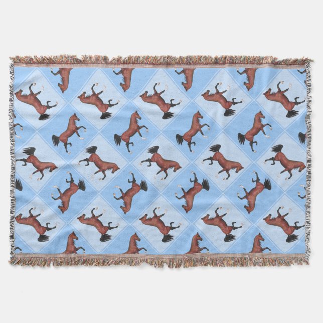 A Trotting Bay Arabian Horse Fun Quilt Pattern Throw Blanket (Front)