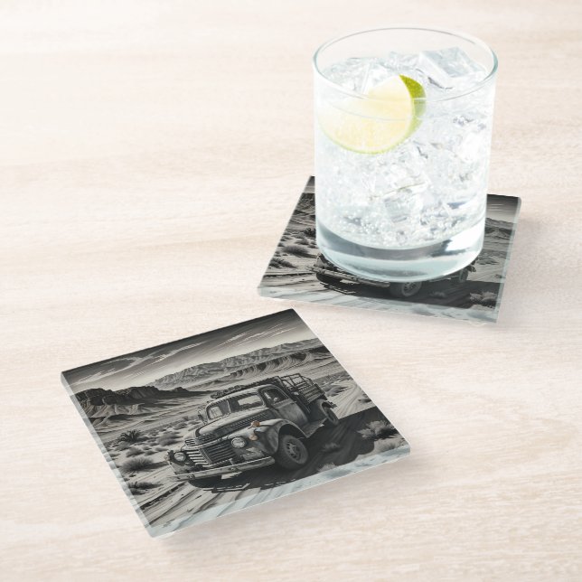 A truck in a desert glass coaster (Angled)