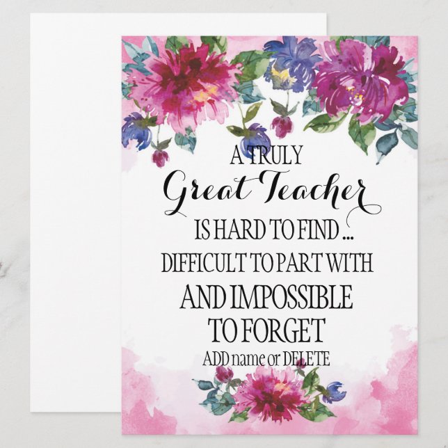 A truly great teacher Thank you Appreciation gift Card (Front/Back)