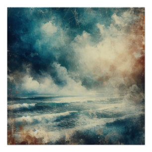 A Turbulent Ocean Scene Old Photograph Poster