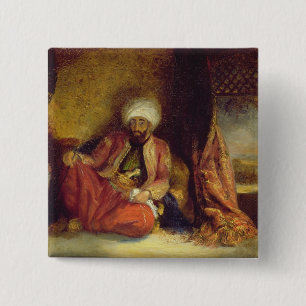 A Turk Smoking a Pipe 15 Cm Square Badge