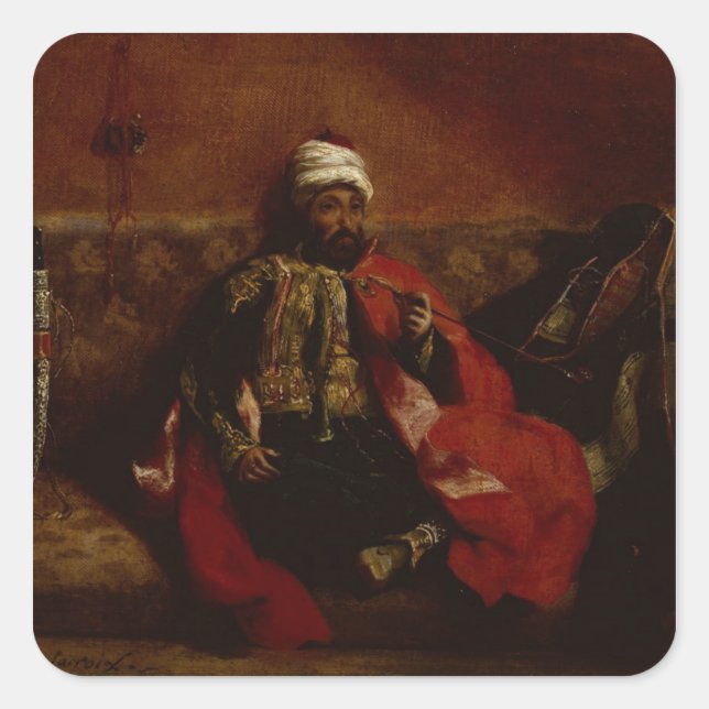A Turk smoking sitting on a sofa, c.1825 Square Sticker (Front)