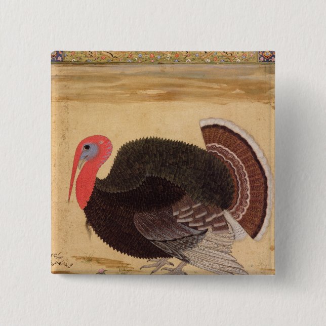 A turkey-cock, brought to Jahangir 15 Cm Square Badge (Front)