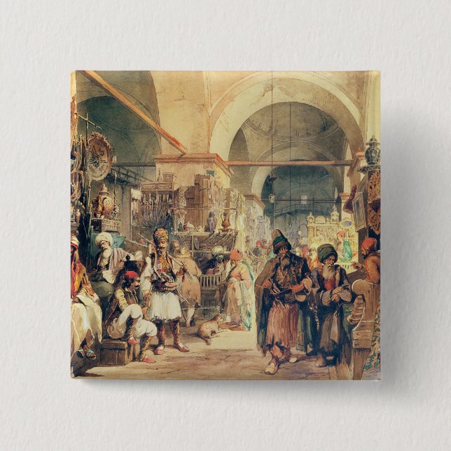 A Turkish Bazaar, 1854 (pencil & w/c on paper) 15 Cm Square Badge (Front)
