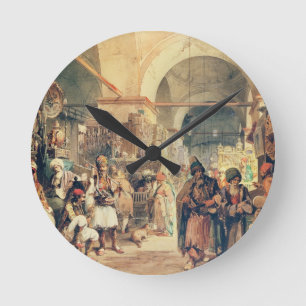 A Turkish Bazaar, 1854 (pencil & w/c on paper) Round Clock