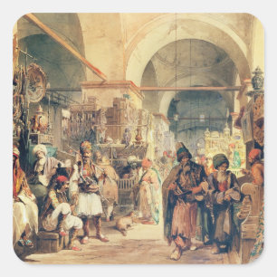 A Turkish Bazaar, 1854 (pencil & w/c on paper) Square Sticker