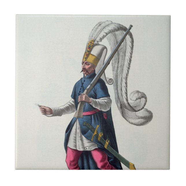 A Turkish Janissary going to war in costume  Tile (Front)
