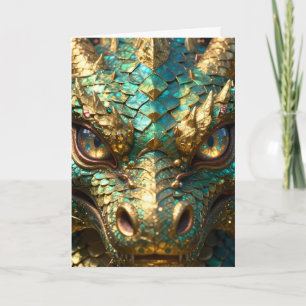 A Turquoise and Gold Dragon Mystical Card