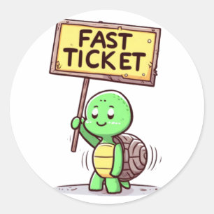 a turtle holding an ironic sing that is funny and classic round sticker