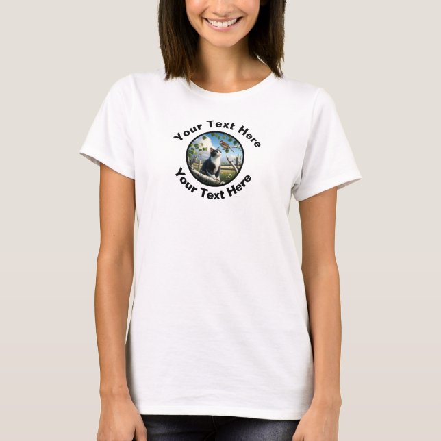 A Tuxedo Cat T-shirt with Custom Text  (Front)