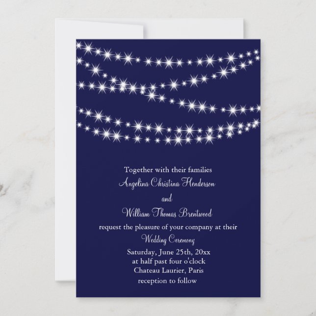 A Twinkle Lights Wedding Invitation (navy) (Front)