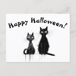 A Two Black Cats Happy Halloween Postcard