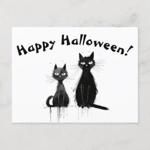 A Two Black Cats Happy Halloween Postcard