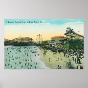 A Typical Bathing Scene at the Beach Poster