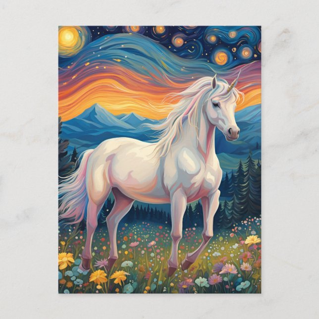 A unicorn in The Starry Night Postcard (Front)