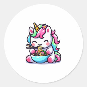 A Unicorn Rinbow eating ramen Classic Round Sticker
