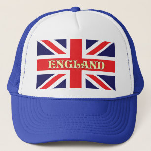 A Union Jack flag with England across it Trucker Hat